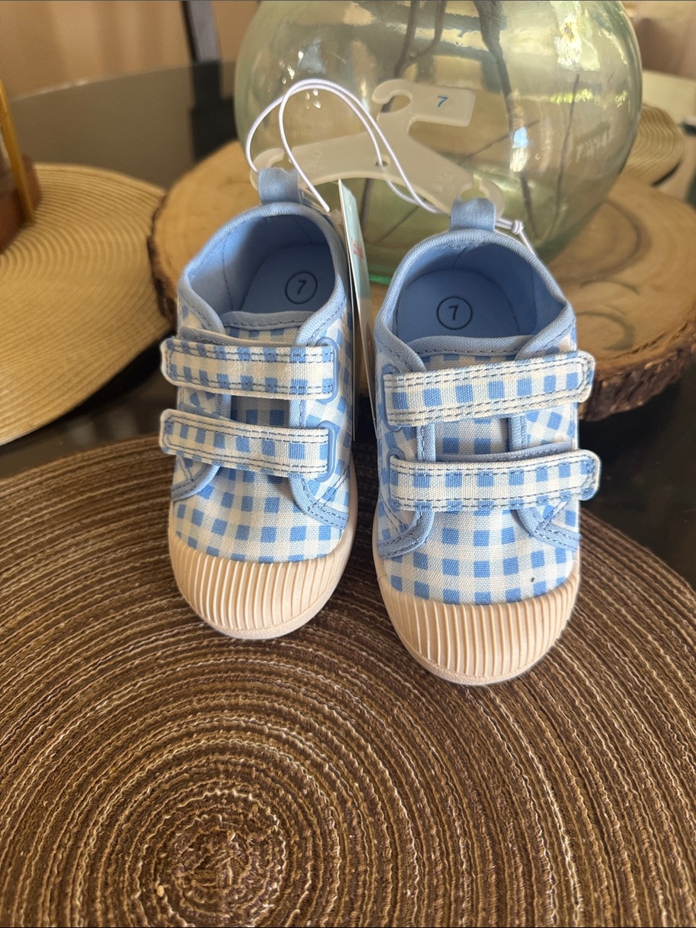 ***2/$15*** Cat & Jack Light Blue Gingham Velcro Sneakers